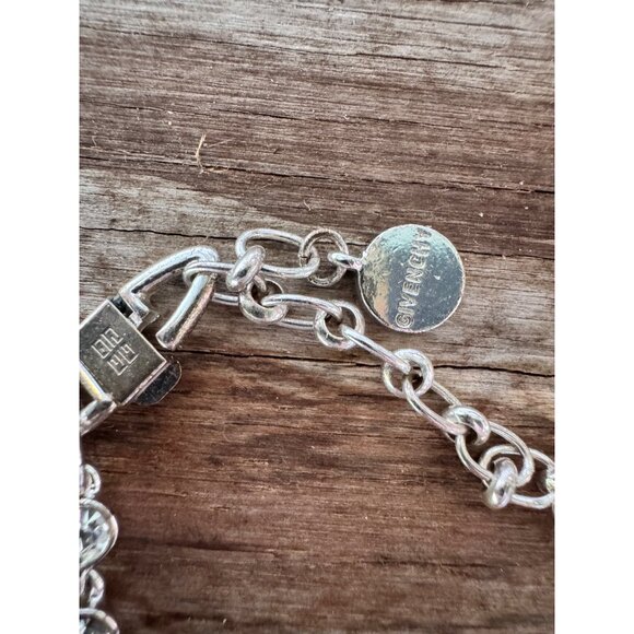 Givenchy Silver-Tone Crystal Floral Design Necklace With Adjustable Chain & Logo - Picture 3 of 7